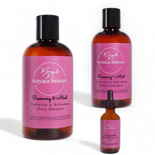 Mommy & Me Natural Remedy Rosemary & Mint Hydration and Refreshing Shampoo, Conditioner & Hair Growth Oil Set