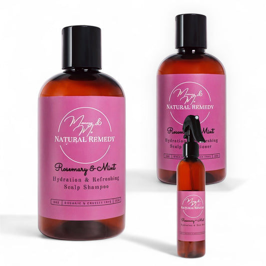 Mommy & Me Natural Remedy Rosemary & Mint Hydration and Refreshing Shampoo, Conditioner & Hair Mist Set